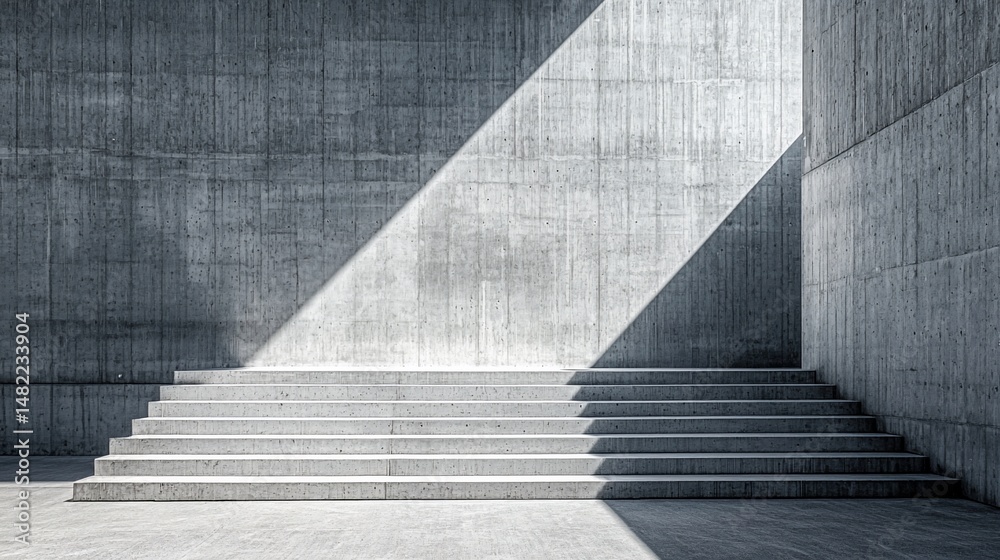 Fototapeta premium Architectural Minimalism: Concrete Wall with Geometric Light and Shadow Pattern