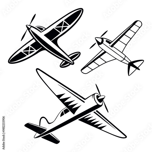 A  set of  Minimalist airplanes icon silhouette