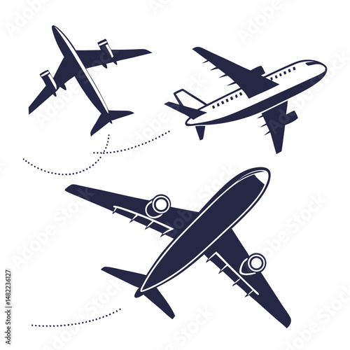 A  set of  Minimalist airplanes icon silhouette