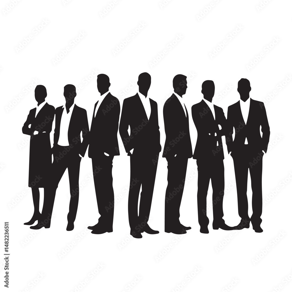 Business people silhouettes, group of standing business men and women
Business people silhouettes, group of standing business men and women