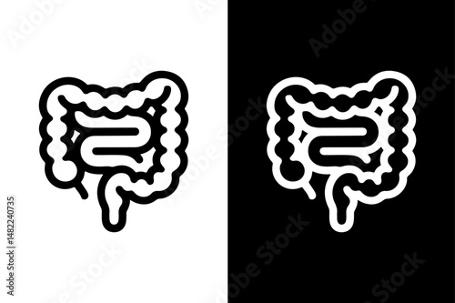 Human Intestines Silhouette Minimalist Vector Icon in Monochrome.