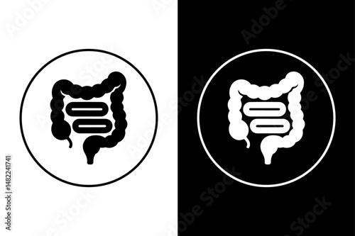 Black and White Intestines Icon Clean Human Digestive System Vector.