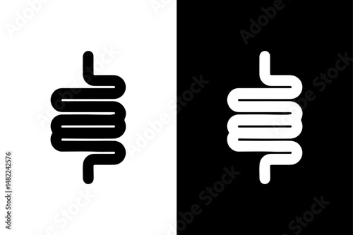 Intestines Vector Icon Anatomical Black Silhouette on White Background.