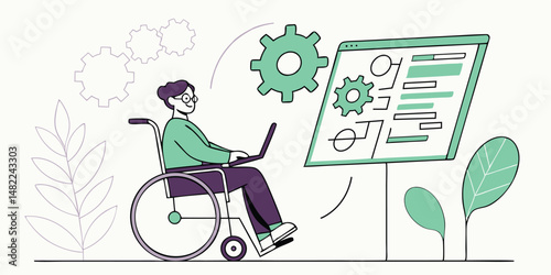 The young man in a wheelchair analyzing a digital data dashboard in an inclusive and accessible tech workspace