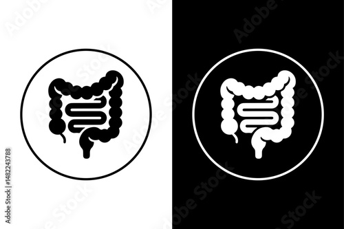 Human Intestines Silhouette Vector Icon Black and White Medical Design.