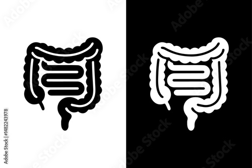 Intestines Vector Icon Anatomical Black Silhouette on White Background.