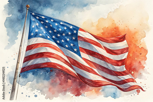 Watercolor American Flag Art for Patriotic Celebrations and Decor