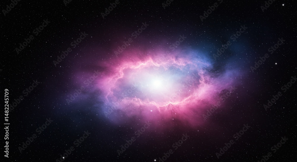 Fototapeta premium Nebula with pink and blue hues against a dark starry background.