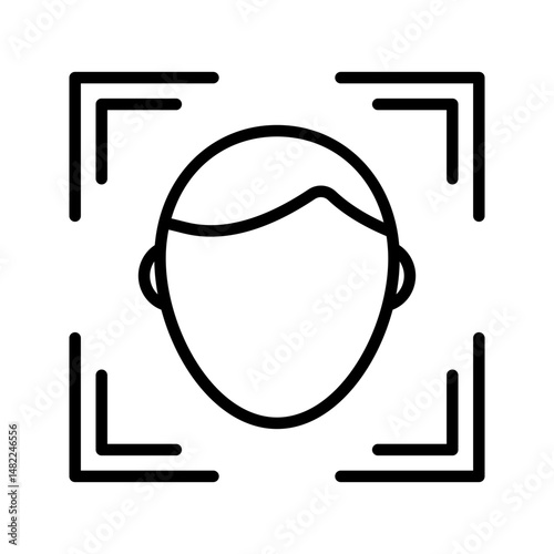 Face scan icon. Biometric recognition vector illustration. Digital identity verification symbol for security and authentication. Facial detection pictogram.