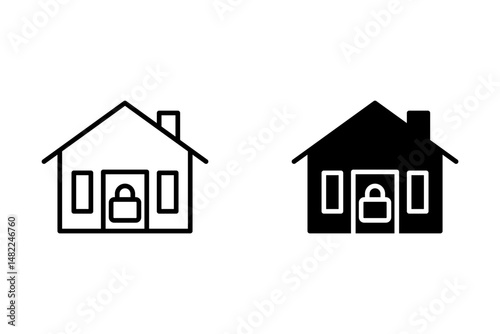 House with padlock line icon. Password of smart home system vector outline sign.