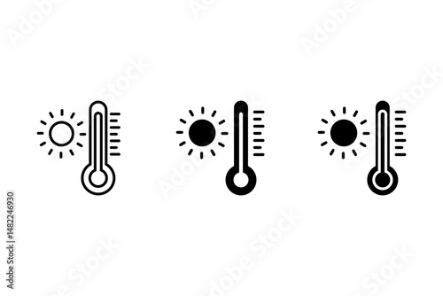 Set of temperature icons. Temperature scale icon symbol. Weather sign. Thermometer icon. Hot air temperature symbol in line and flat style for apps and websites, vector illustration