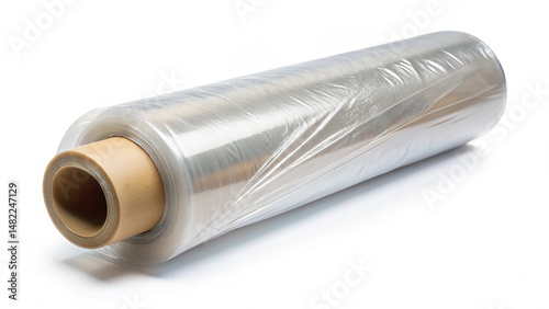 Plastic wrap on white background suitable for food storage kitchen supplies and household items