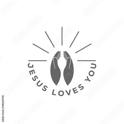 Jesus loves you Lettering praying hands icon isolated on white background