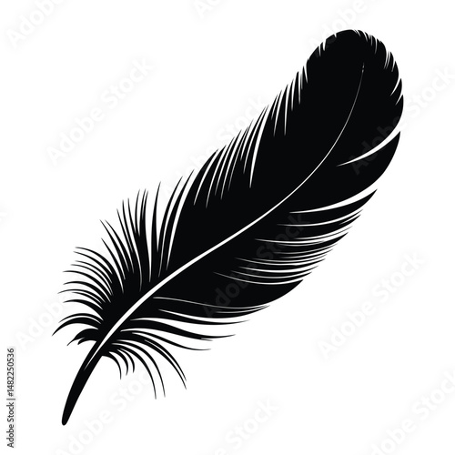 Tanager Feather Silhouette, Vector, Illustration, Icon, Logo, White Background.