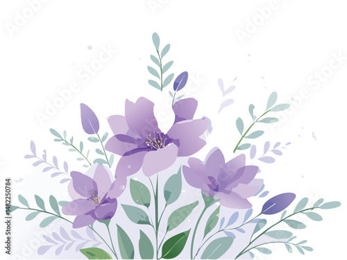 Beautiful Purple Flowers Watercolor Floral Art Background