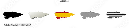 Asturias blank (Spain) outline map set