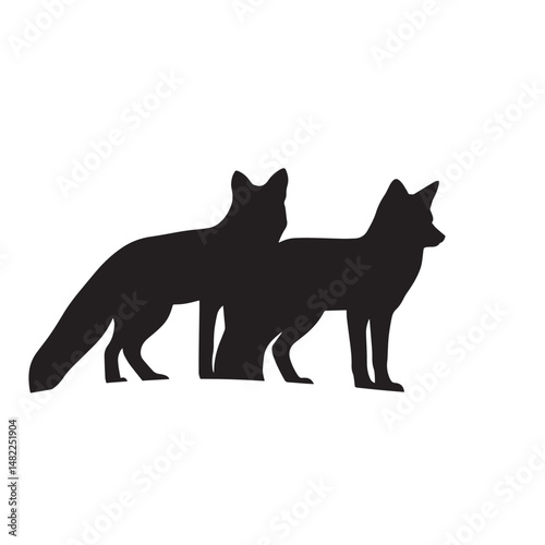 Vector silhouette set of fox on white background 