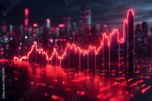 Wallpaper Mural Dynamic Financial Chart Displayed Against a Futuristic Cityscape at Night Torontodigital.ca