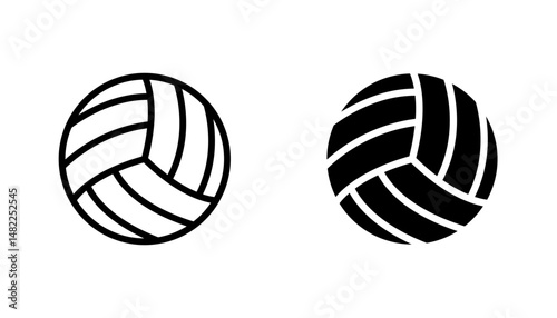 Volley ball icon in editable stroke and flat vector illustrations