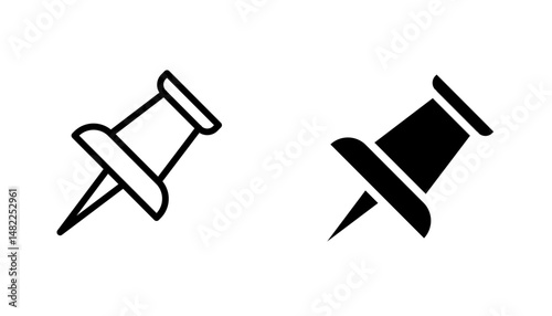 Push pin icon in editable stroke and flat vector illustrations