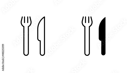 Fork and Knife icon in editable stroke and flat vector illustrations