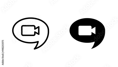 Video call icon in editable stroke and flat vector illustrations