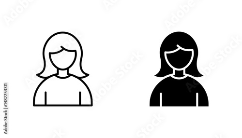 Woman icon in editable stroke and flat vector illustrations