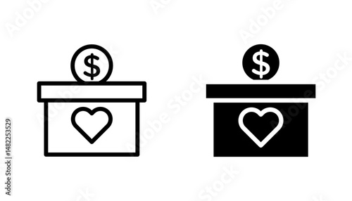 Money donation icon in editable stroke and flat vector illustrations