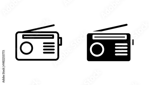 Radio icon in editable stroke and flat vector illustrations