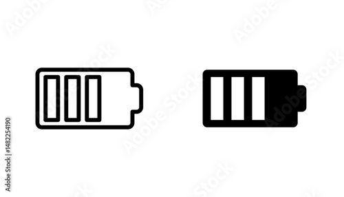 Battery icon in editable stroke and flat vector illustrations