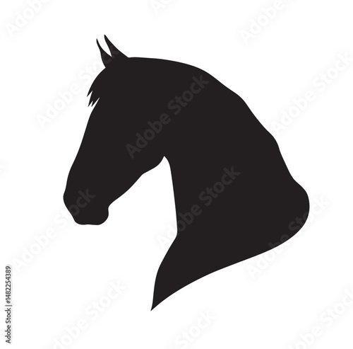 Vector silhouette set of horse head on white background 