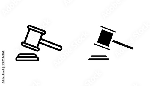 Gavel icon in editable stroke and flat vector illustrations