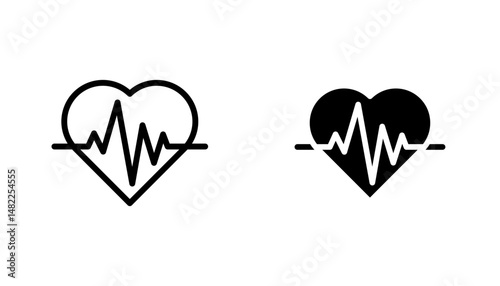 Heartbeat icon in editable stroke and flat vector illustrations