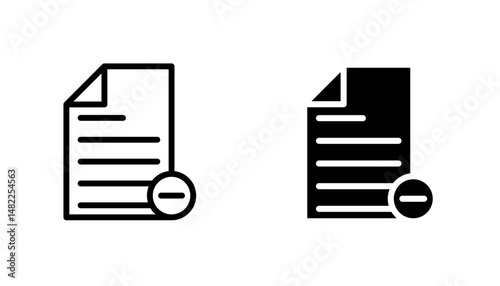 Remove document icon in editable stroke and flat vector illustrations