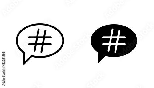 Hashtag icon in editable stroke and flat vector illustrations