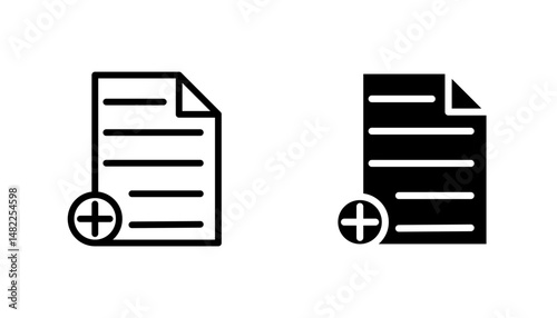Add document icon in editable stroke and flat vector illustrations