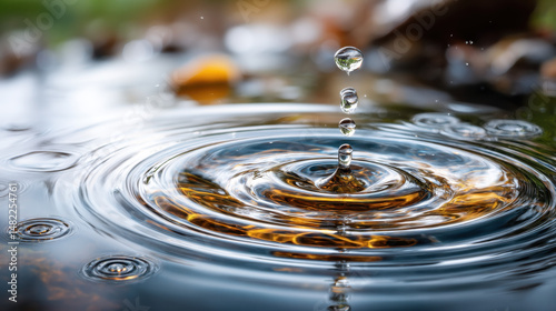 Stunning Water Drop Impact Ripples Golden Reflection Nature Photography
