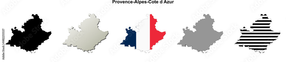 Naklejka premium Provence-Alpes-Cote d Azur region (France) outline map set
