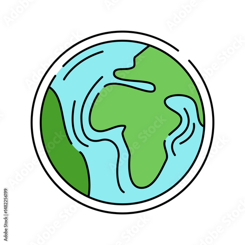 Earth Globe Flat design style, simplified globe with continents, representing the planet, suitable for Earth Day, environment, and global themes.