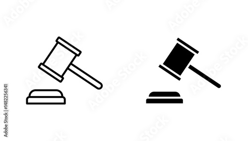 Gavel icon in editable stroke and flat vector illustrations