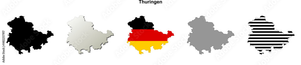 Naklejka premium Thuringen state (Germany) outline map set