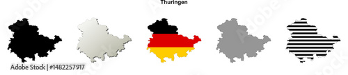 Thuringen state (Germany) outline map set