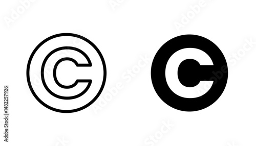 Copyright icon in editable stroke and flat vector illustrations