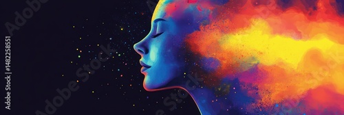 Abstract Profile of Person with Vibrant Color Highlights and Dreamlike Effects