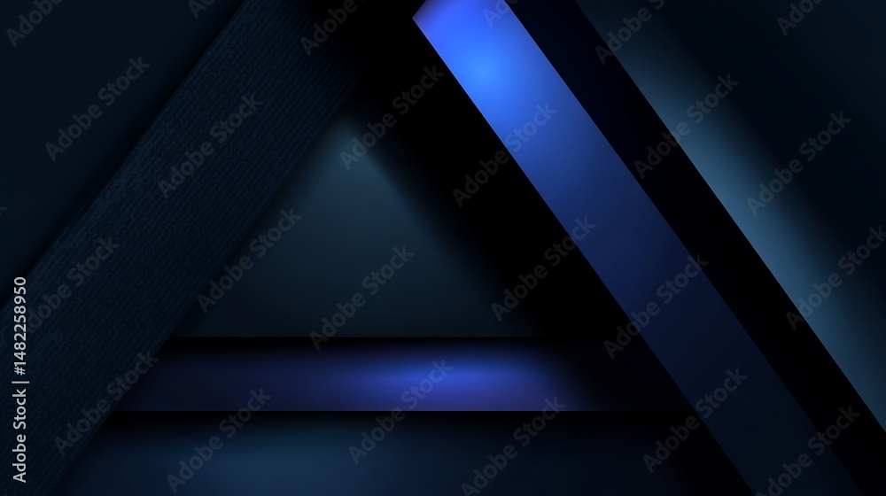 Modern black and dark blue minimal abstract geometric background with metallic gradient triangles, striped lines, 3D angled shadows and shimmering light shine for futuristic luxury premium design Modern black and dark blue minimal abstract geometric background with metallic gradient triangles, striped lines, 3D angled shadows and shimmering light shine for futuristic luxury premium design