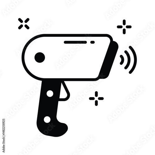 Trendy glyph icon of barcode reader in action