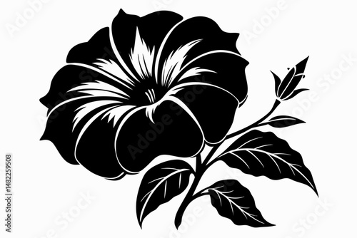 petunia silhouette line art vector illustration with a white background