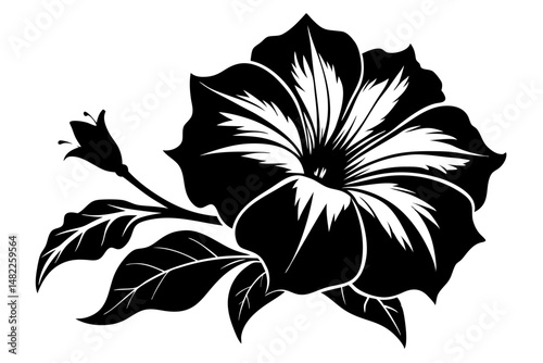 petunia silhouette line art vector illustration with a white background