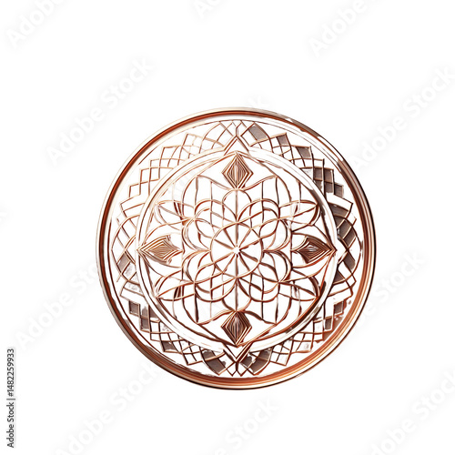 Rose gold mandala design intricate geometric pattern decorative element art on transparent background