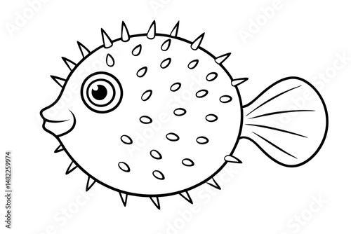 pufferfish silhouette line art vector illustration with a white background